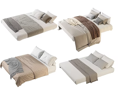 Multiple Bed Linen Sets With Colored Stripes Plaid Patterns Folded Blankets And Pillows 3d model