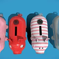 Cute Pig Shaped Toys In Various Colors And Patterns On Blue Background