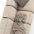 Beige Fabric Sectional Sofa With Soft Blanket Decorative Cushions And Stitched Texture 3d model