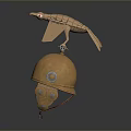 Ancient Golden Weapon Helmet Featuring Intricate Bird Shaped Ornament And Historical Design