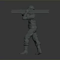 3D Military Style Figure Model Wearing Helmet Holding Square Object In Standing Pose
