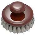 Round Wooden Brush With Brown Handle And Dense Gray Bristles