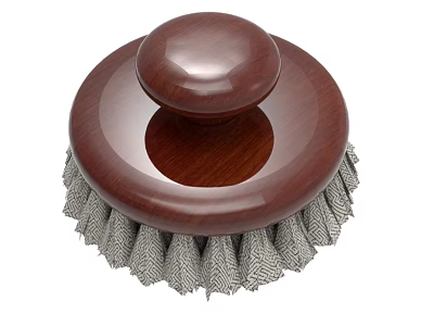 Round Wooden Brush With Brown Handle And Dense Gray Bristles 3d model
