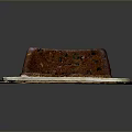 Moist Fruit Cake With Glazed Surface On Wooden Tray And Dried Fruits Decoration