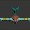 Turquoise Humanoid Mermaid Character With Red Beard Pink Hair Yellow Arm Bands And Fish Tail