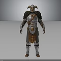 Fantasy Horned Creature Character In Armored Warrior Outfit With Metal And Leather Details