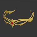 Golden Tiara With Intricate Leaf Shaped Curved Lines And Red Green Gemstones