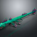 Vibrant Dragon Like Creature With Green Pink Body And Long Fins On Dark Surface