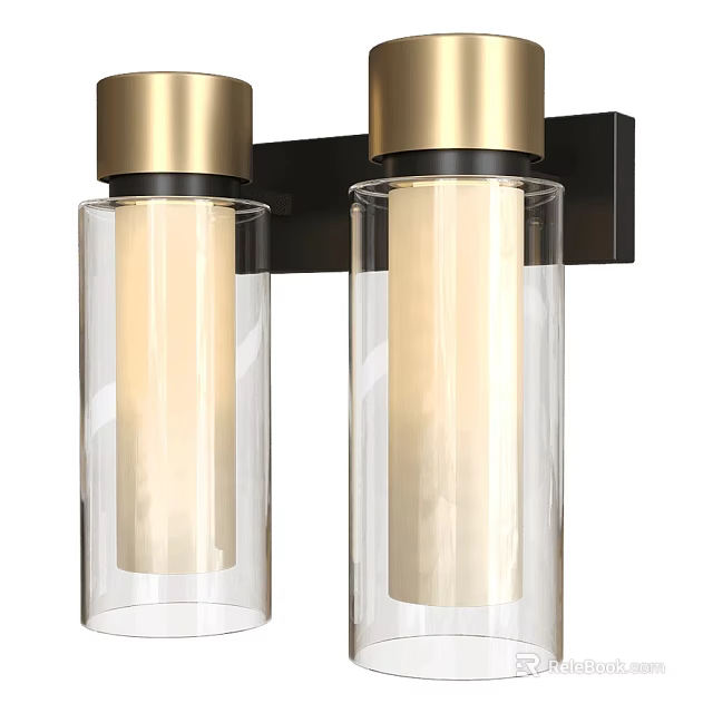 Modern Gold and Black Wall Sconce with Glass Shades for Indoor Lighting Fixture 3d model 