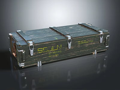 Vintage Green Wooden Crate With Metal Straps And SCULLY FRAGILE Text 3d model