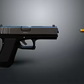 Modern Black Tactical Pistol With Single Bullet On Dark Background