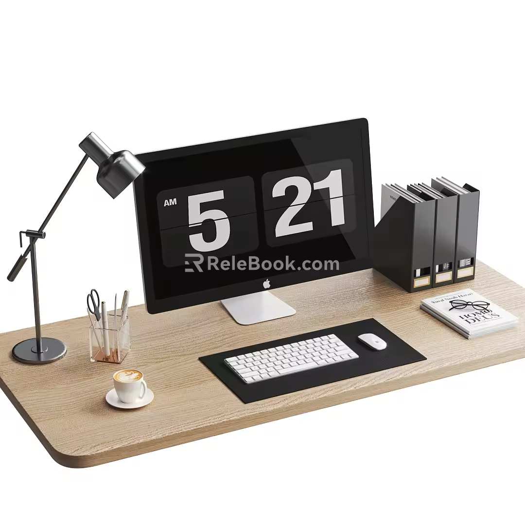 Apple Computer Office Supplies Keyboard Mouse Desk Lamp Desktop IMAC 3d model