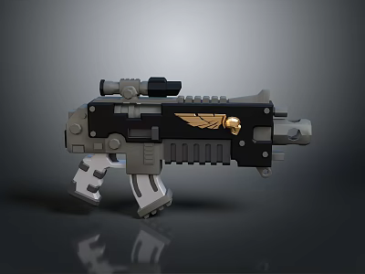 Lego Style Gun Black And Gray With Golden Wing Skull Emblem Scope Trigger And Parts 3d model