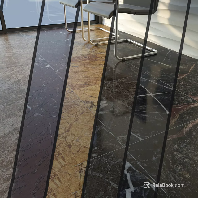 Various Colored Marble Floor Tiles With Brown Gold Black Textures And Metal Furniture Legs 3d model 
