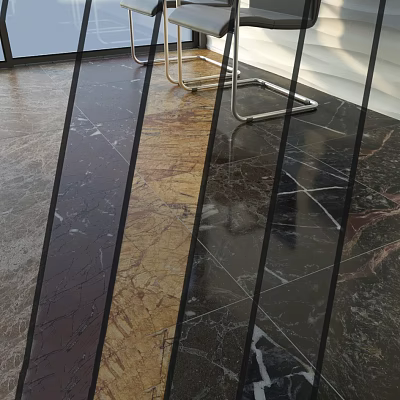 Various Colored Marble Floor Tiles With Brown Gold Black Textures And Metal Furniture Legs 3d model