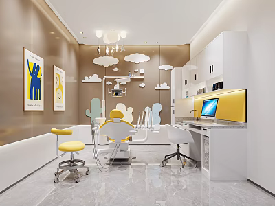 Modern Dental Clinic Interior With Dental Chair And Art Decor 3d model