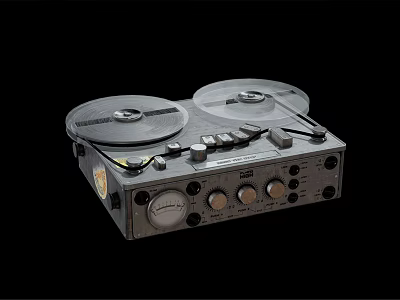 Vintage Reel to Reel Tape Recorder with Silver Metal Body and Control Knobs 3d model