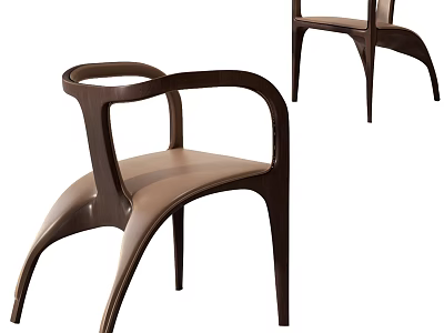 Modern Accent Chair With Curved Armrests Sleek Wooden Frame And Leather Seat Design 3d model