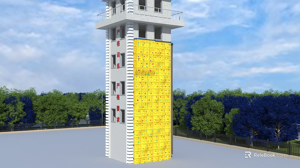 Fire Training Tower As Essential Fire Equipment With Multi Story Yellow Wall And Training Function 3d model