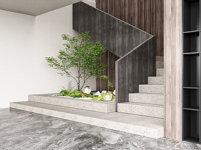 Staircase Landscape Green Plant Small Scene 3d model