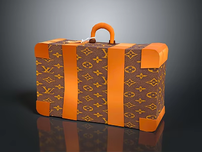 Brown Patterned Suitcase With Orange Trim And Handle For Daily Use 3d model