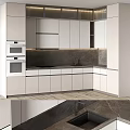Modern Kitchen Interior With White Cabinets Dark Countertop And Built-in Appliances