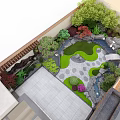 Garden Landscape Design Featuring Green Lawn Stone Pathway Decorative Stones And Lush Plants