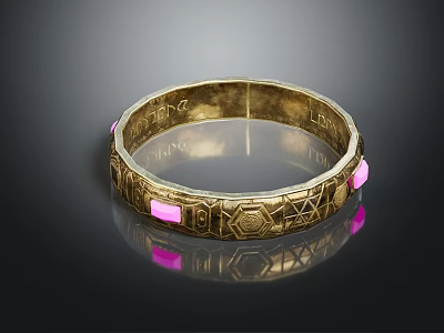 Classic Luxury Gold Bracelet With Pink Gemstones And Intricate Carved Patterns 3d model