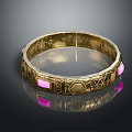Classic Luxury Gold Bracelet With Pink Gemstones And Intricate Carved Patterns
