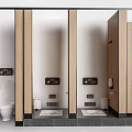 Modern Public Restroom Partition Cubicles With Wooden Panels Toilet And Sign