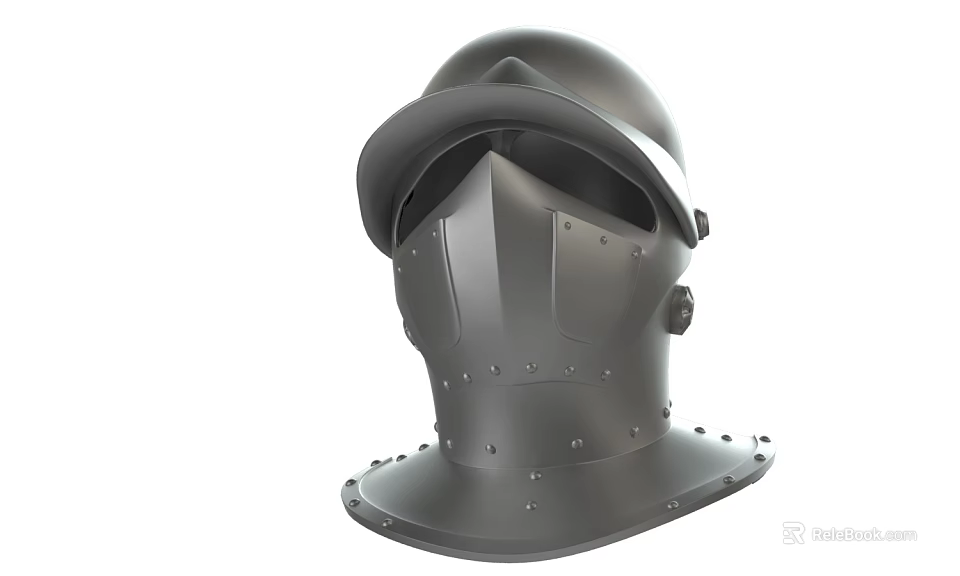 Black Medieval Metal Helmet With Visor And Riveted Neck Guard For Historical Armor 3d model 