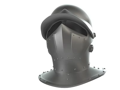 Black Medieval Metal Helmet With Visor And Riveted Neck Guard For Historical Armor 3d model