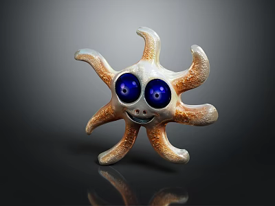 Game Movie Character Octopus Shaped Silver Orange Figure With Blue Big Eyes And Smiling Expression 3d model