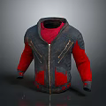 Casual Stylish Blue Red Hooded Jacket With Zipper And Red Lining