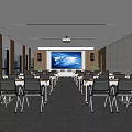 Modern Meeting Room Interior With Projector Screen World Map Tables And Chairs