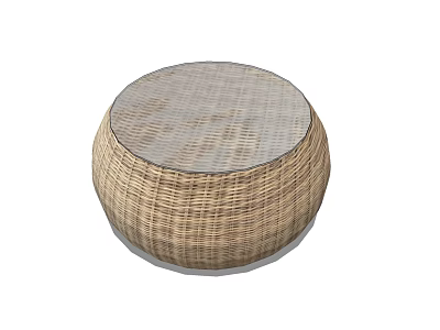 Round Rattan Coffee Table with Glass Top for Living Room Furniture 3d model