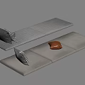 Modern Long Seat Cushions With Gray Checkered And Light Brown Leather Pillows