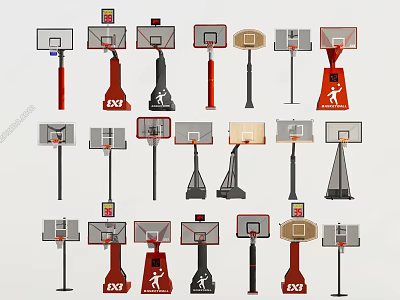 Basketball Hoops Sports Equipment With Various Designs Colors And Sturdy Stands 3d model