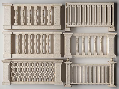 Elegant Classic Stone Railing Collection With Ornamental Balusters And Decorative Panels 3d model