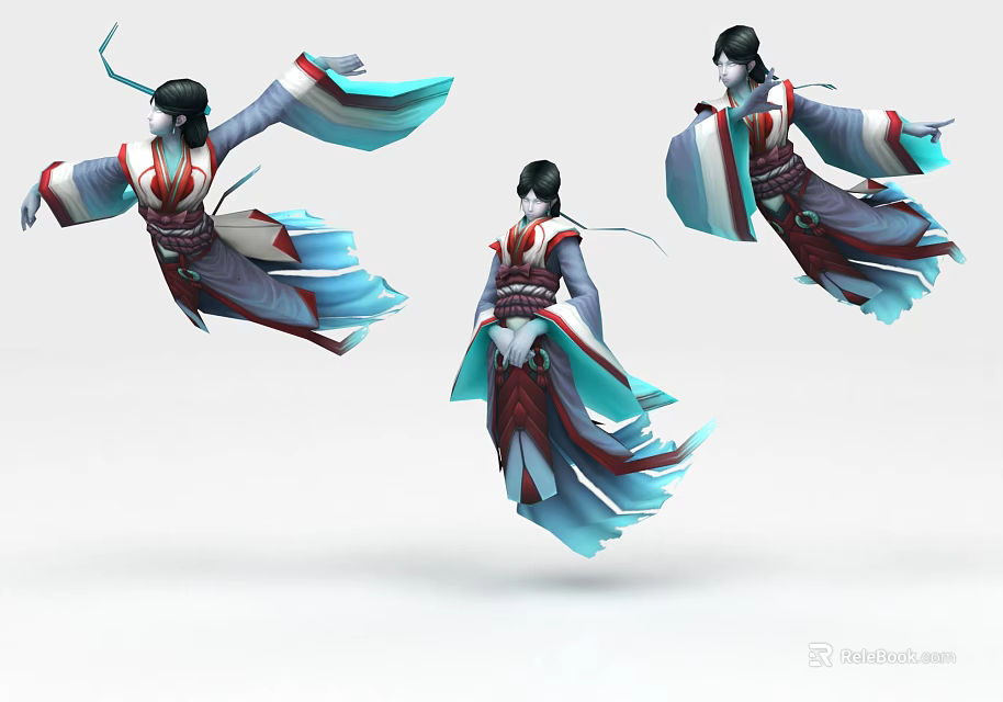 Game And Movie Character Ancient Style Flying Pose With Colorful Robes Long Sleeves 3d model 