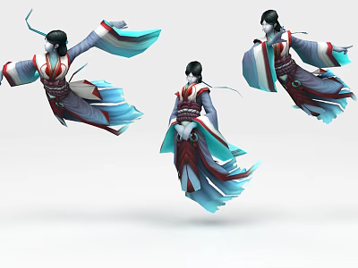 Game And Movie Character Ancient Style Flying Pose With Colorful Robes Long Sleeves 3d model