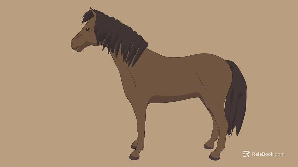 Brown Horse With Black Mane And Tail In Standing Posture On Brown Background 3d model 