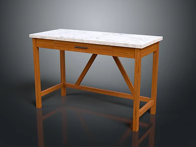Wooden Desk With Marble Top And Single Drawer Featuring Cross Leg Design For Home Office 3d model