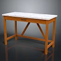 Wooden Desk With Marble Top And Single Drawer Featuring Cross Leg Design For Home Office