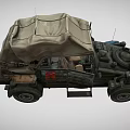 Olive Green Military Off Road Vehicle With Canvas Top And Red Components