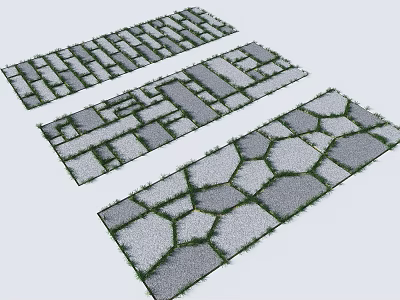 Various Stepping Stones Design With Natural Stone Texture Grass Gaps And Different Patterns 3d model