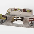 Modern Sofa And Coffee Table Set With Throw Pillows Armchairs And Rug 3d model