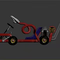 Stylish Red Frame Go-Kart With Blue Seat Black Wheels And Metal Parts Design