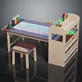 Kids Study Desk Furniture With Chair Colorful Markers Drawing Board And Storage Shelves