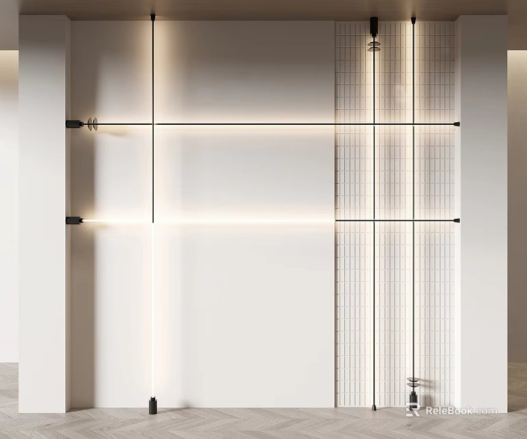 Modern Wall Design With Geometric Lines Grid Pattern And Ambient Lighting 3d model 